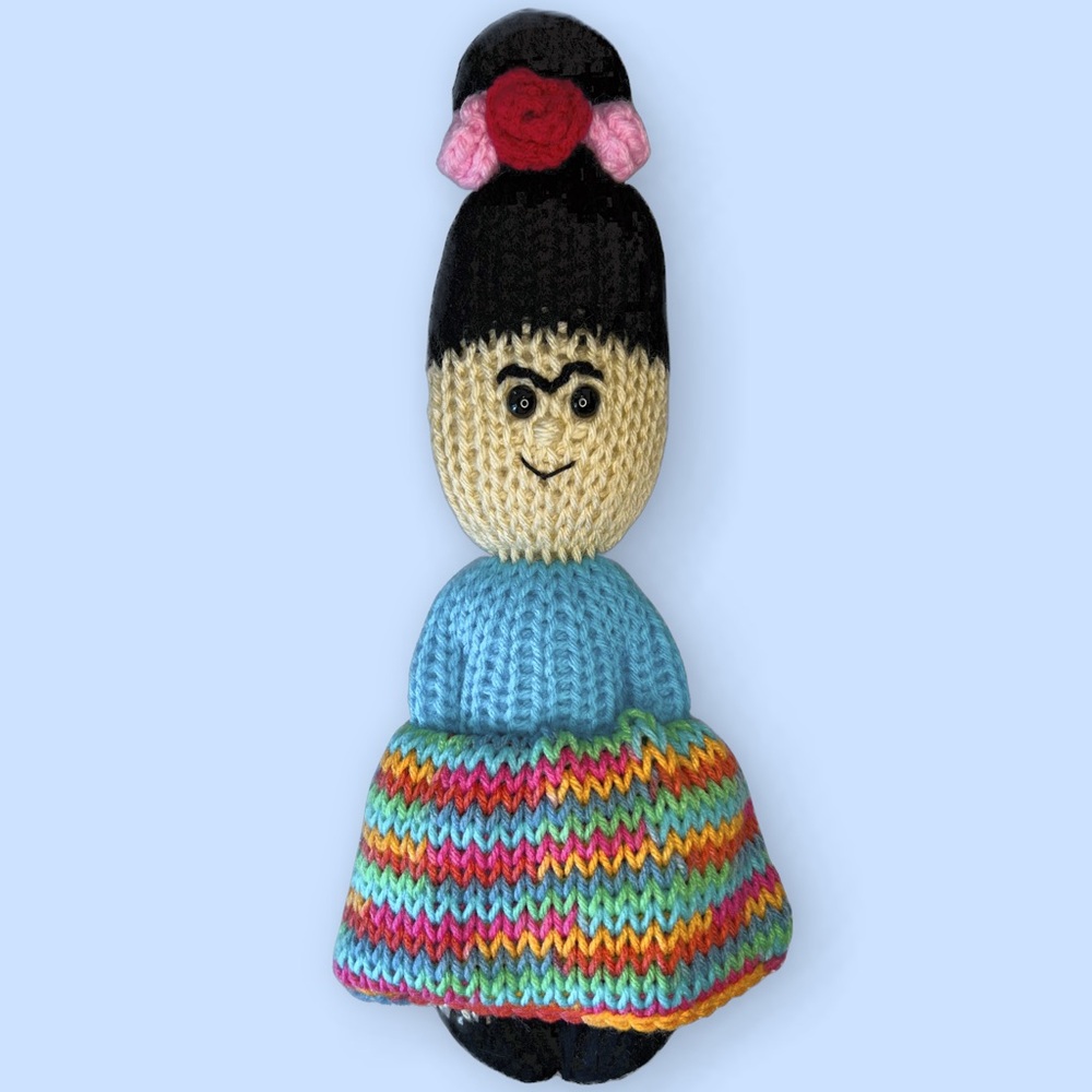 Handmade Knit Frida Kahlo Doll with Interchangeable Skirts Handcrafted Plushie - Picture 4 of 6